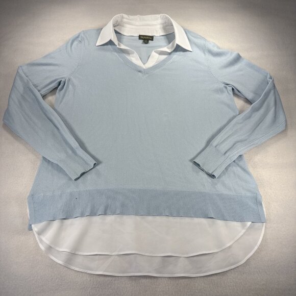 Style & Co Layered Look V-Neck Sweater Womens Med Shirttail Blue - Picture 1 of 10